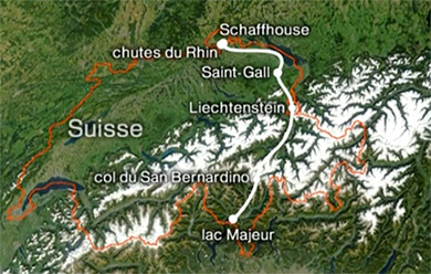 Carte du voyage en Suisse
